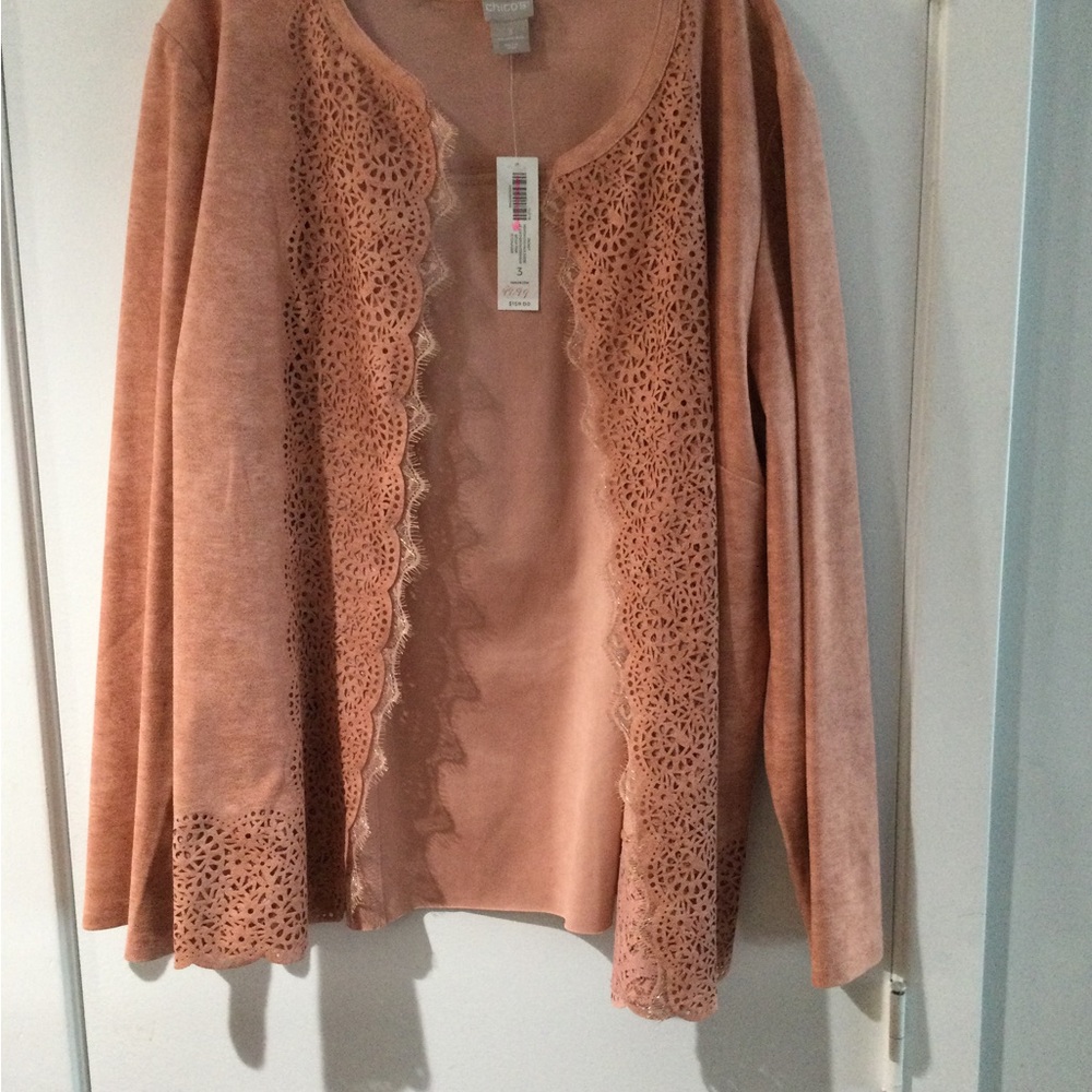 Chicos Peach Lace Trim Suede jacket